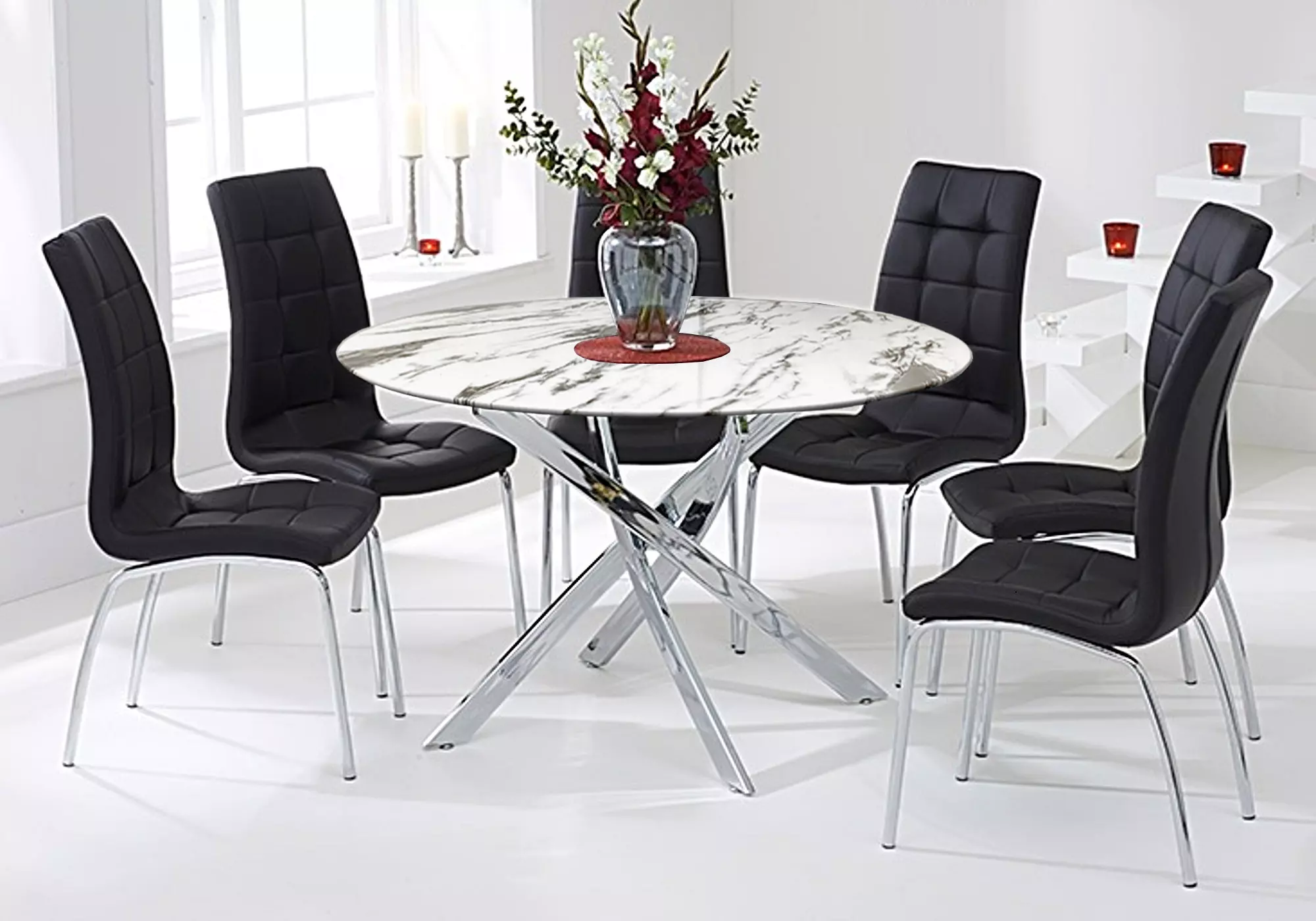 Table à Manger Blanche + 4 Chaises Noires Scandinaves - Ensemble Salle